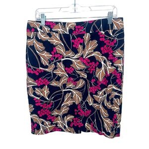 Ann Taylor Factory Floral Pencil Skirt Navy Pink Berry Tan Leaf Print Sz 10 NWT
